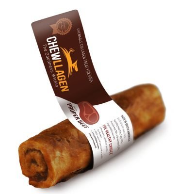 Νόστιμη μασώμενη λιχουδια Proper Beef  απο την Chewllagen με βάση 100% κολλαγόνο.Large Roll Βόειο Κρέας,Μέγεθος 25cm.Kάθε συσκευασία 1τμχ