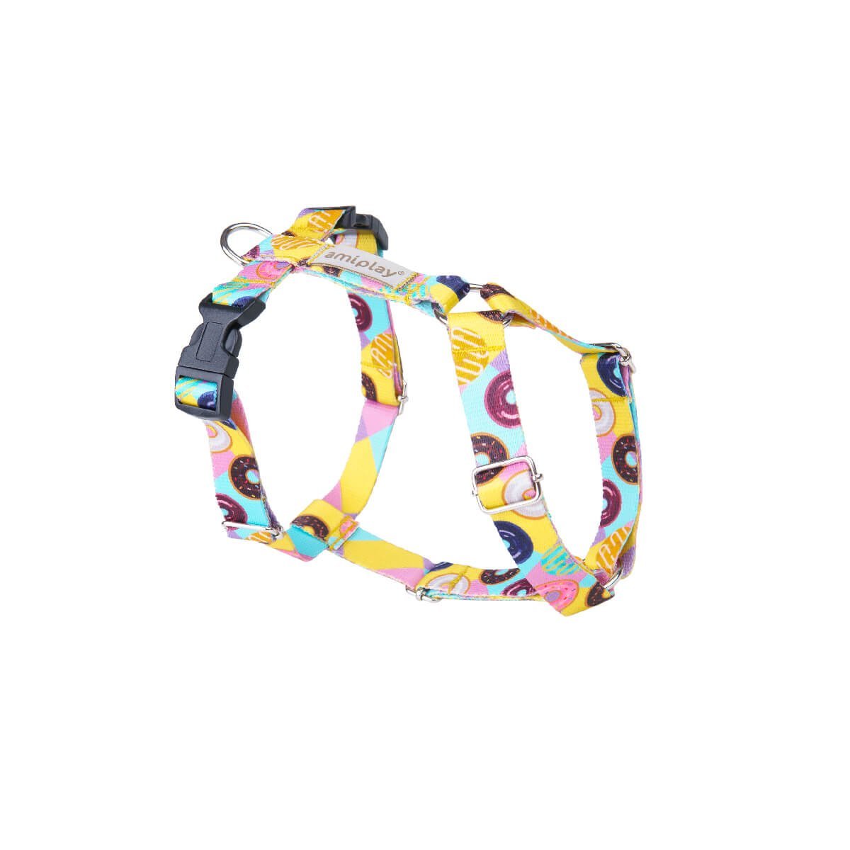 amiplay-behappy-harness-donut-a (1) Σαμαράκι της Amiplay από την σειρά BeHappyιδανικό για καθημερινές βόλτες, μεγάλες πεζοπορίες ή προπόνηση με σχέδιο Donut