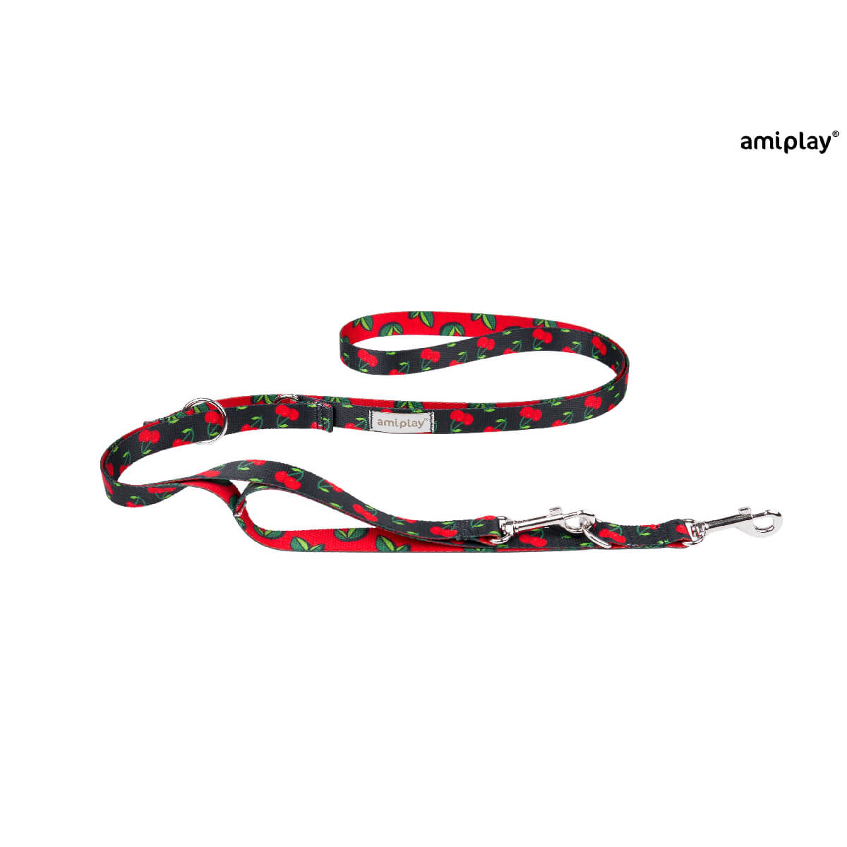 amiplay-behappy-leash7in1-cherryb (1) Πολυμορφικός Οδηγός περιπάτου της Amiplay 7in1 από τη σειρά BeHappy με σχέδιο - Cherry