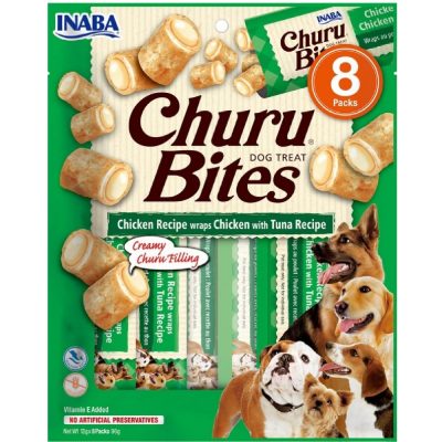 Churu Bites dog Treats chicken Tuna Μικρές μπουκίτσες με γέμιση κρέμα από κοτόπουλο και τόνο χωρίς σιτηρά συντηρητικά και τεχνικά χρώματα.Ιδανικά για εκπαίδευση.