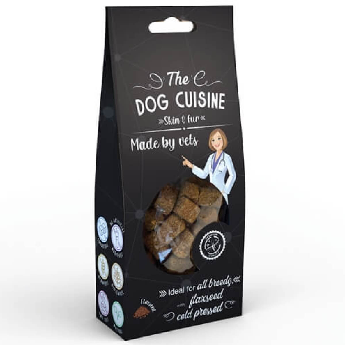 dog-cuisine-skin-fur Λιχουδιές από αγνά, φυσικά συστατικά που παράγονται με υψηλής ποιότητας τεχνική ψυχρής συμπίεσης που διατηρεί όλες τις βιταμίνες, τα μέταλλα & ιχνοστοιχεία. Dog Cuisine ProActive Βalance - Functional Snacks Skin&Fur 80γρ 80gr