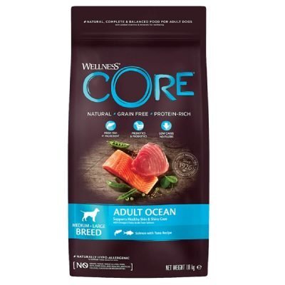 Adult Σολωμός & Τόνος Large- Medium  Breed. Ιδανική απο Wellness Core για μεσαίου μεγέθους-μεγαλόσωμους ενήλικους σκύλους που ζυγίζουν πάνω από 10kg.