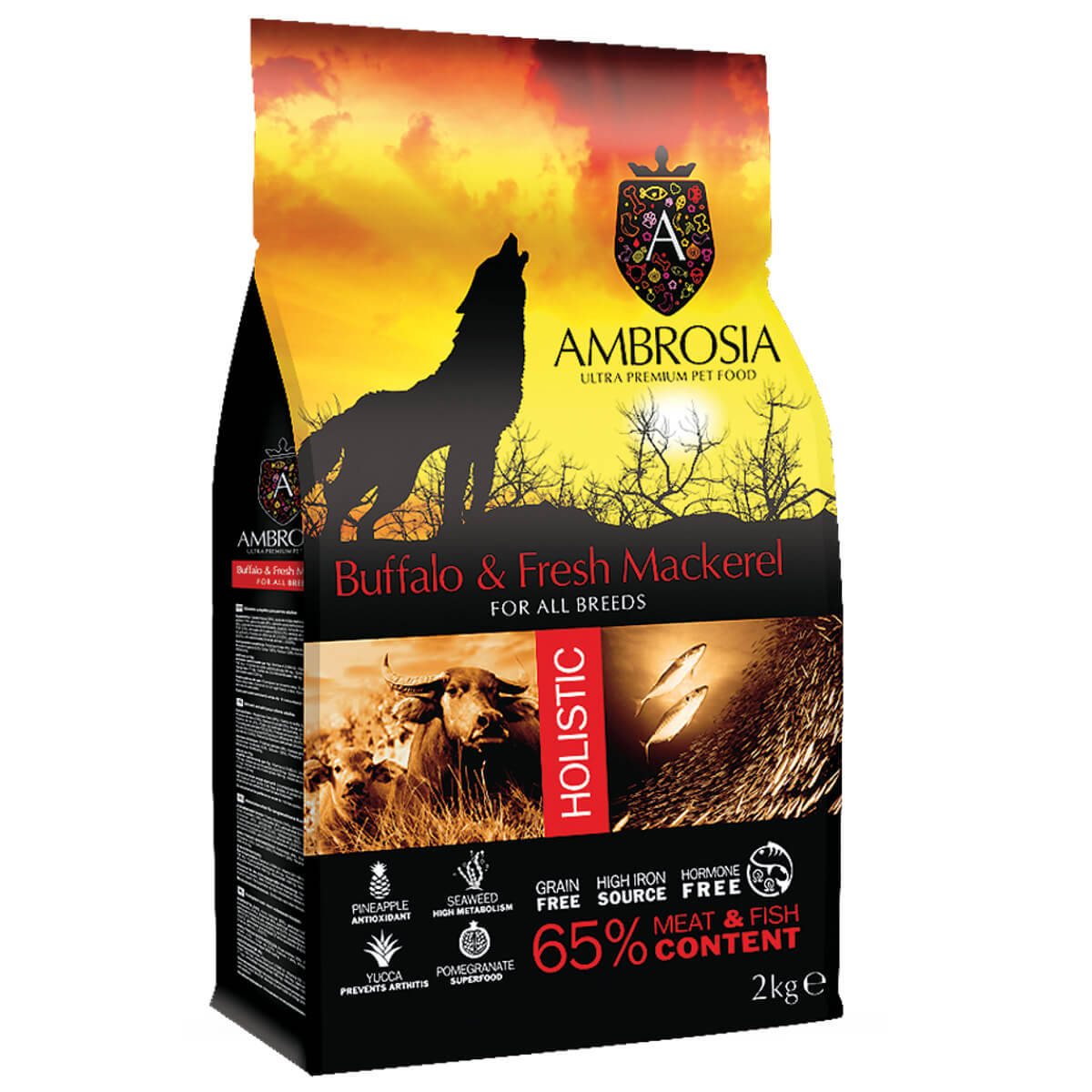 ambrosia-adult-buffalo-mackerel-vouvali-skoumbri-trofi-skylou Ολοκληρωμένη υποαλλεργική, πλούσια σε Ωμέγα 3 και Ωμέγα 6 έλαια, γεμάτα αντιοξειδωτικά τροφή Ambrosia, χωρίς σιτηρά με βουβάλι και σκουμπρί για ενήλικους σκύλους μεγαλόσωμων φυλών.