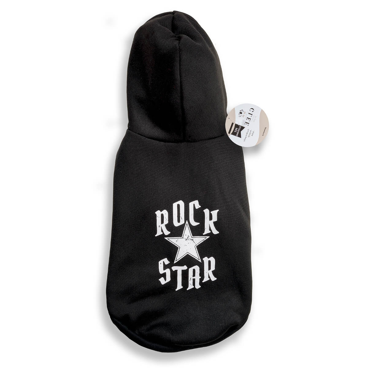 glee-hoodie-fouter-koukoula-skylou-rock-star-black-mavro (1) Μπλουζάκι, φούτερ Σκύλου με κουκούλα από την εταιρεία Glee, μαύρο χρώμα με στάμπα που εμφανίζεται στην ράχη του Σκύλου Rock Star