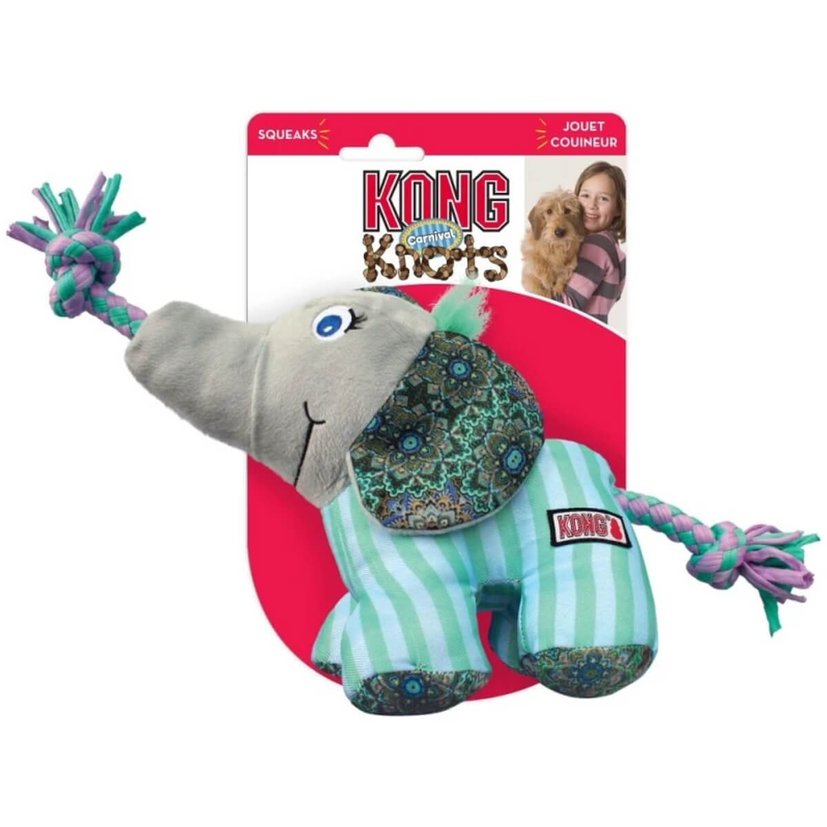 kong-loutrino-elefantaki-knots-carnival-paixnidi-skylou Λούτρινο παιχνίδι σκύλου από την εταιρεία Kong - Knots Carnival Elephant με ήχο. Aνθεκτικά παιχνίδια που χαρίζουν πολλές ώρες διασκέδασης. Έχουν εσωτερικούς και εξωτερικούς κόμπους οι οποίοι σε συνδυασμό με την ποικιλία των υφών των υλικών που είναι κατασκευασμένα ικανοποιούν τα φυσικά ένστικτα μάσησης. Περιέχουν σφυρίχτρα.