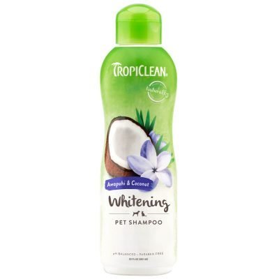 Το Awapuhi & Coconut White Shampoo από την TropiClean, σαμπουάν με awapuhi και καρύδα ενισχύει και τονίζει το λευκό τρίχωμα. Καθαρίζει απαλά κάνοντας πιο λευκό και γυαλιστερό το τρίχωμα του κατοικίδιου. Κατάλληλο για σκύλους και γάτες για 12 εβδομάδων και άνω.