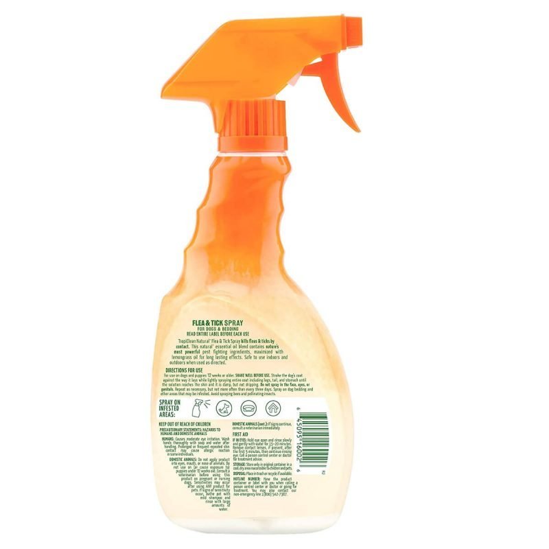 tropiclean-naturally-flea-tick-spray-dogs-bedding -skylo-skotoni-psilous-tsimpouria-sto-krevati-back-label-opisthia-etiketa-odigies-xaraktiristika