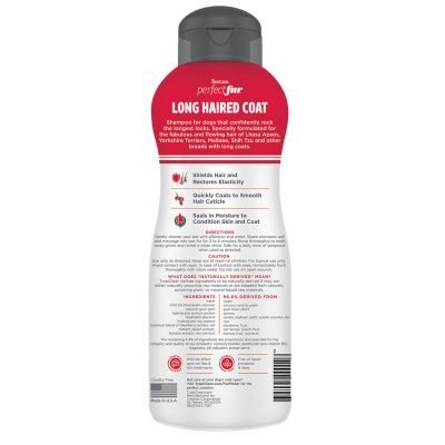 Σαμπουάν απο την εταιρεία Tropiclean / Long Haired Coat Shampoo 473ml Είναι ειδικά σχεδιασμένο για σκύλους με υπέροχo μακρύ τρίχωμα.Κατάλληλο για φυλές όπως Lhasa Apsos, Yorkshire Terriers, Maltese και γενικότερα για σκύλους με όγκο στο τρίχωμα. Μειώνει το μπλέξιμο, περιποιείται τον θύλακα της τρίχας και μειώνει τους κόμπους. Δυναμώνει και Προστατεύει την τρίχα και επαναφέρει την ελαστικότητα. Στεγνώνει Άμεσα Δεσμεύει την υγρασία και ενυδατώνει δέρμα και τρίχωμα. Πίσω μέρος μπουκαλιου με οδηγίες και χαρακτηριστικά