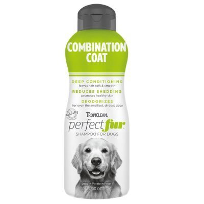 Σαμπουάν απο την εταιρεία Tropiclean / Combination Coat 473ml Είναι ειδικά σχεδιασμένο για σκύλους με συνδυασμό τριχώματος.Κατάλληλο για φυλές όπως τα Golden Retrievers, τα Border Collies, τα Cocker Spaniels και άλλες με μακρύ τρίχωμα στα αυτιά, την ουρά και τα πόδια και κοντύτερο διπλό μανδύα στο υπόλοιπο σώμα.