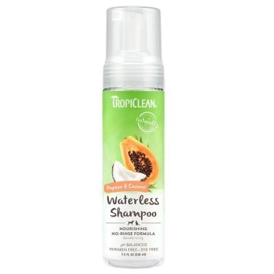 Σαμπουάν Σαμπουάν Στεγνού Καθαρισμού (Waterless Shampoo) για σκύλους και γάτες απο την Tropiclean ,  με αρωμα Παπάγιας, Αλόη και Καρύδα.Κατάλληλο για σκύλους και γάτες για 12 εβδομάδων και άνω.