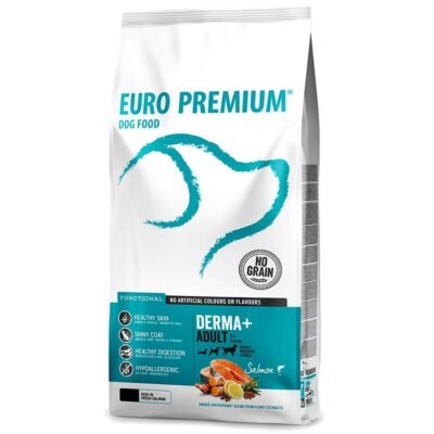 Πλούσια σε φρέσκο ​​σολομό είναι μια super premium τροφή για ενήλικες σκύλους απο την εταιρεία Europremium  και την σειρά Functional/ Derma για υγιές δέρμα και τρίχωμα.Διατίθεται σε συσκευασία 2kg&10kg
