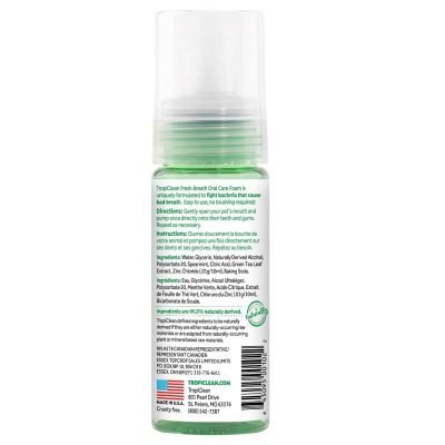 To Oral Care Foam (Αφρός) απο την Tropiclean χαρίζει εύκολα καθαρή, δροσερή αναπνόη και λαμπέρα χαμόγελα στο σκύλο σας. Κατάλληλο για όλα τα σκυλάκια. Βάρος/ Συσκευασία : 133ml Οπίσθια ετικέτα με οδηγίες χρησης και χαρακτηριστικά.