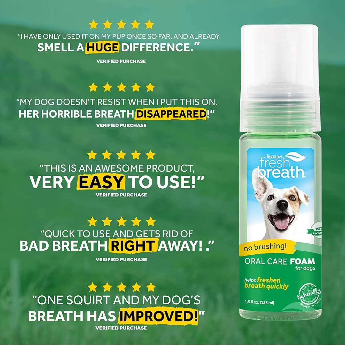 tropiclean-fresh-breath-oral-care-foam-afros-odontiki-prostasia-skylou-xoris-vourtsisma-odigies-xrisis-label-etiketa-parousiasi-proiontos To Oral Care Foam (Αφρός) απο την Tropiclean χαρίζει εύκολα καθαρή, δροσερή αναπνόη και λαμπέρα χαμόγελα στο σκύλο σας. Κατάλληλο για όλα τα σκυλάκια. Βάρος/ Συσκευασία : 133ml- Ετικέτα παρουσίαση προιόντος