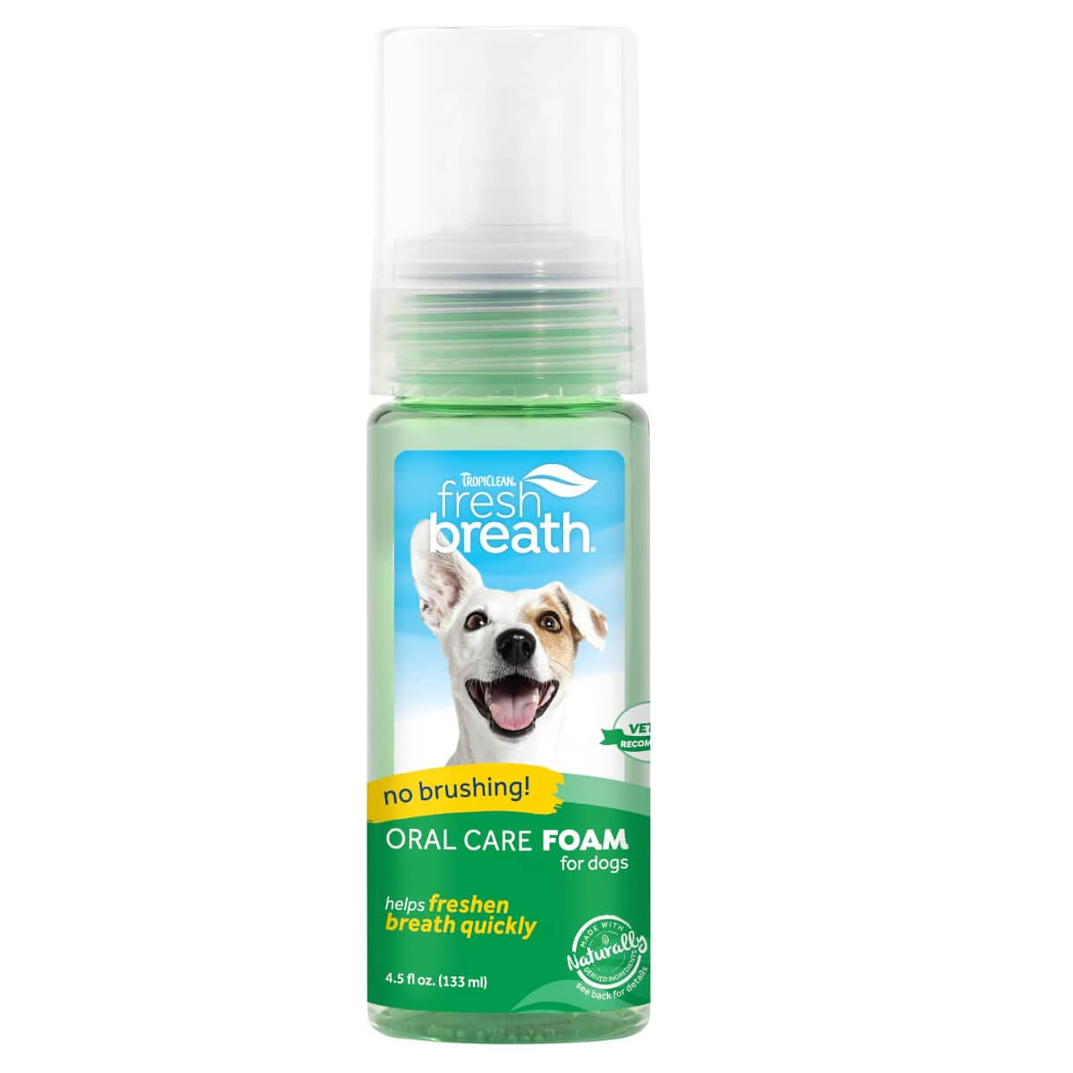 tropiclean-fresh-breath-oral-care-foam-odontiki-prostasia-skylou-xoris-vourtsisma To Oral Care Foam (Αφρός) απο την Tropiclean χαρίζει εύκολα καθαρή, δροσερή αναπνόη και λαμπέρα χαμόγελα στο σκύλο σας. Κατάλληλο για όλα τα σκυλάκια. Βάρος/ Συσκευασία : 133ml