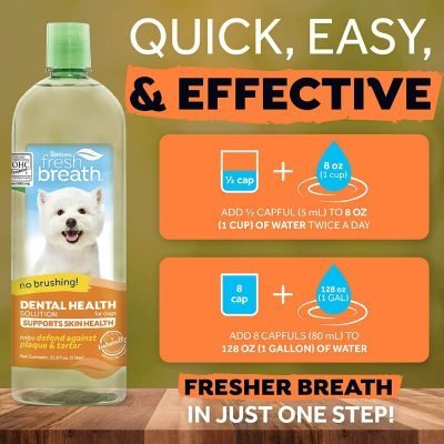 Πρόσθετου Νερού από την Tropiclean – Dental Health Solution For Puppies που υποστηρίζει την υγεία του δέρματος, οι σκύλοι μπορούν να επωφεληθούν από την καθημερινή άμυνα της πλάκας και της πέτρας, απλά πίνοντας νερό. Ειδικά σχεδιασμένο για ενήλικους σκύλους.Συσκευασία 473ml