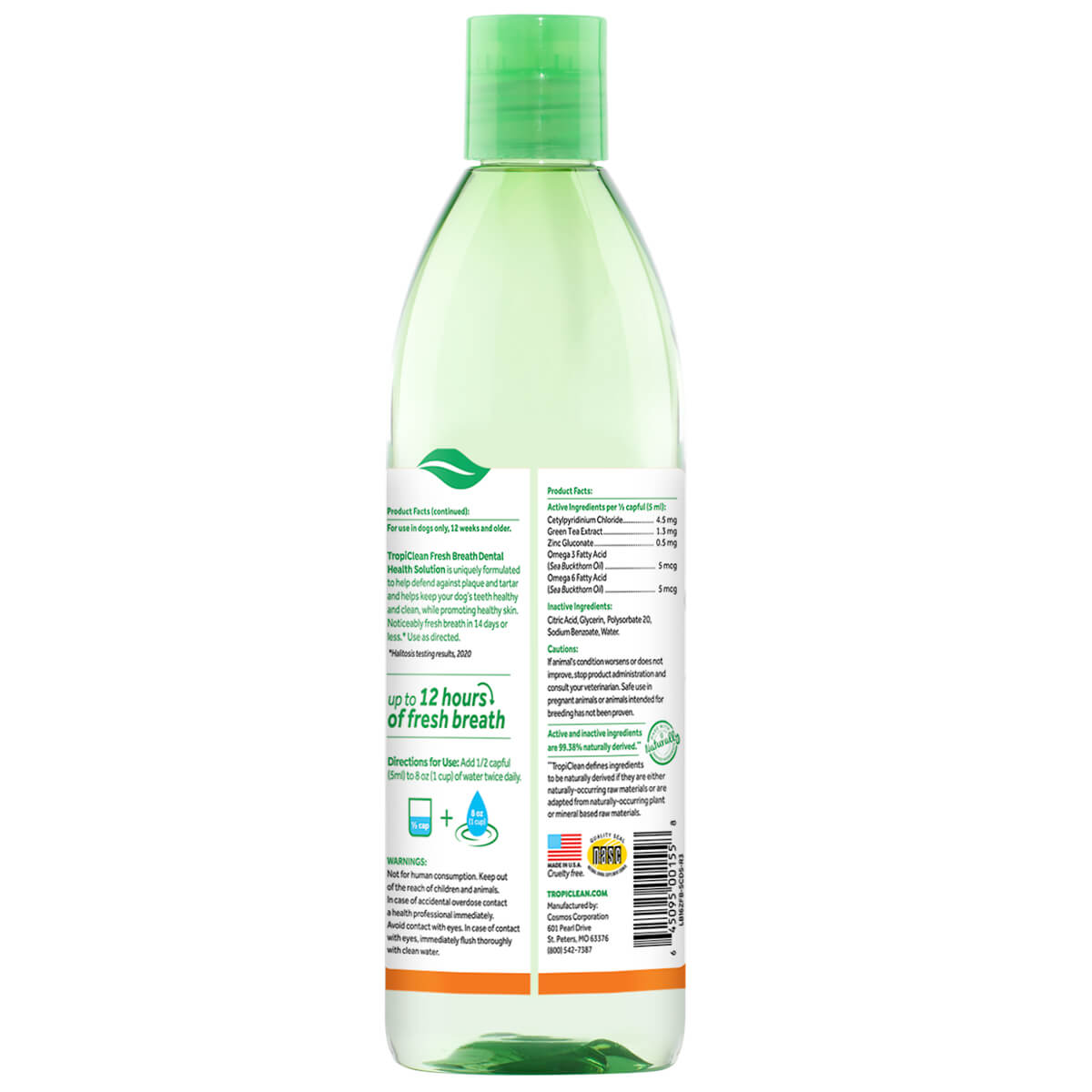 tropiclean-health-solution-skin-health-omega6-omega3-odontiki-prostasia-skylou-opisthia-etiketa Πρόσθετου Νερού από την Tropiclean – Dental Health Solution For Puppies που υποστηρίζει την υγεία του δέρματος, οι σκύλοι μπορούν να επωφεληθούν από την καθημερινή άμυνα της πλάκας και της πέτρας, απλά πίνοντας νερό. Ειδικά σχεδιασμένο για ενήλικους σκύλους.Συσκευασία 473ml/ Οπίσθια ετικέτα με οδηγίες χρήσης και χαρακτηριστικά